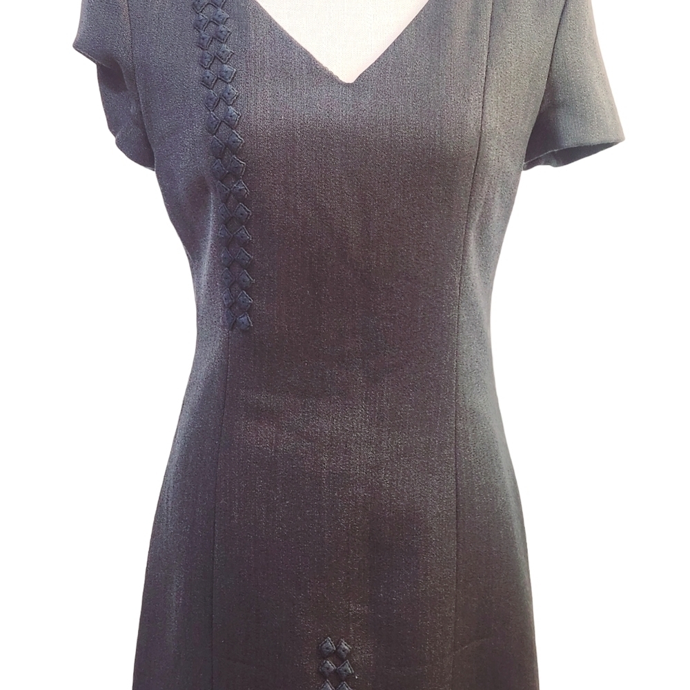 Paradiso Black Skater Style Dress Navy Blue X-Stitch With Lace peek-a-boo Sz: 2 - Picture 3 of 15
